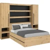 Vente-unique Lit coffre 140 x 190 cm LUDARO avec pont de lit VARLY - Coloris : Naturel et noir