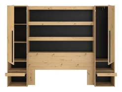 Vente-unique Lit coffre 140 x 190 cm LUDARO avec pont de lit VARLY - Coloris : Naturel et noir