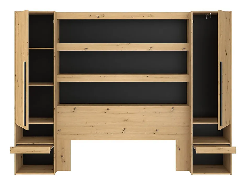 Vente-unique Lit coffre 140 x 190 cm LUDARO avec pont de lit VARLY - Coloris : Naturel et noir