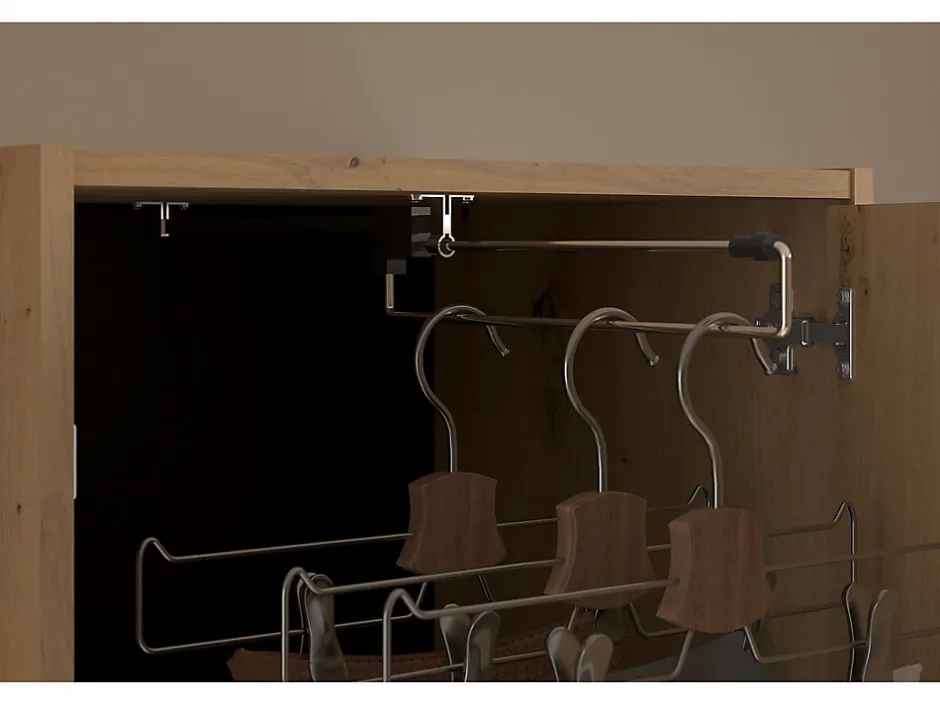 Vente-unique Lit coffre 140 x 190 cm LUDARO avec pont de lit VARLY - Coloris : Naturel et noir