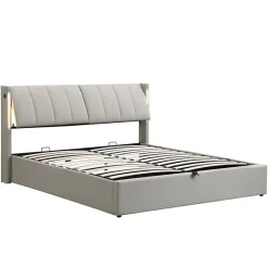 Gutent Lit coffre 160 x 200 cm,lit hydraulique,Lit rembourré, avec espace de rangement, tête de lit réglable,PU,gris Best