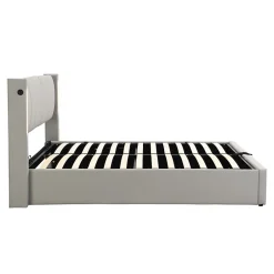 Gutent Lit coffre 160 x 200 cm,lit hydraulique,Lit rembourré, avec espace de rangement, tête de lit réglable,PU,gris Best