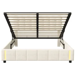 Generique lit coffre 140 x 200,lit rembourré double avec levier hydraulique,Lumières LED au bout du lit,velours,Beige