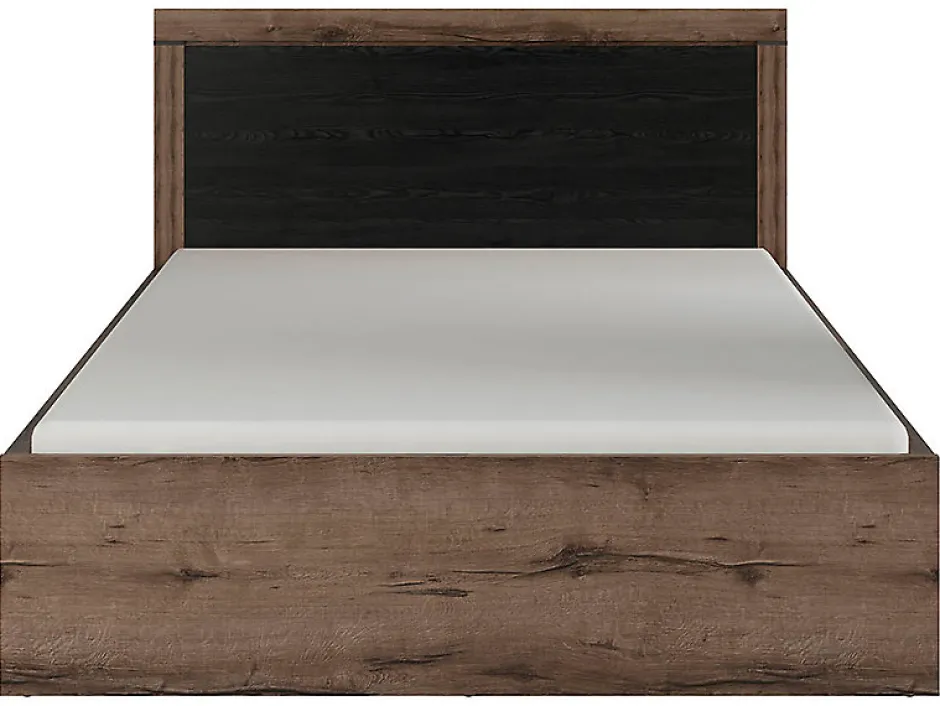 Pegane Lit coffre adulte 2 places 140x200 avec cadre sommier et rangement, coloris Chêne marron foncé/Chêne noir