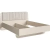 Meublorama Lit coffre AMALIE 180x200 cm Tete tapissée tissu beige Sommier inclus Matelas non inclus
