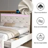 ProximaX Lit coffre avec 4 tiroirs, LED multicolores et port USB, 140x190 cm, Velours blanc cassé design moderne Best