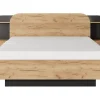 Vente-unique Lit coffre avec chevets 160 x 200 cm - Avec LEDs - Coloris : Naturel et noir - JUVISIA Discount