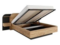 Vente-unique Lit coffre avec chevets 160 x 200 cm - Avec LEDs - Coloris : Naturel et noir - JUVISIA Discount