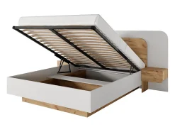 Vente-unique Lit coffre avec chevets 160 x 200 cm - Avec LEDs - Coloris : Naturel et blanc - DESADO