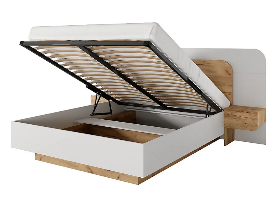 Vente-unique Lit coffre avec chevets 160 x 200 cm - Avec LEDs - Coloris : Naturel et blanc - DESADO