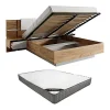 Vente-unique Lit coffre avec chevets 160 x 200 cm - Avec LEDs - Coloris : Naturel et blanc + Matelas - ELYNIA