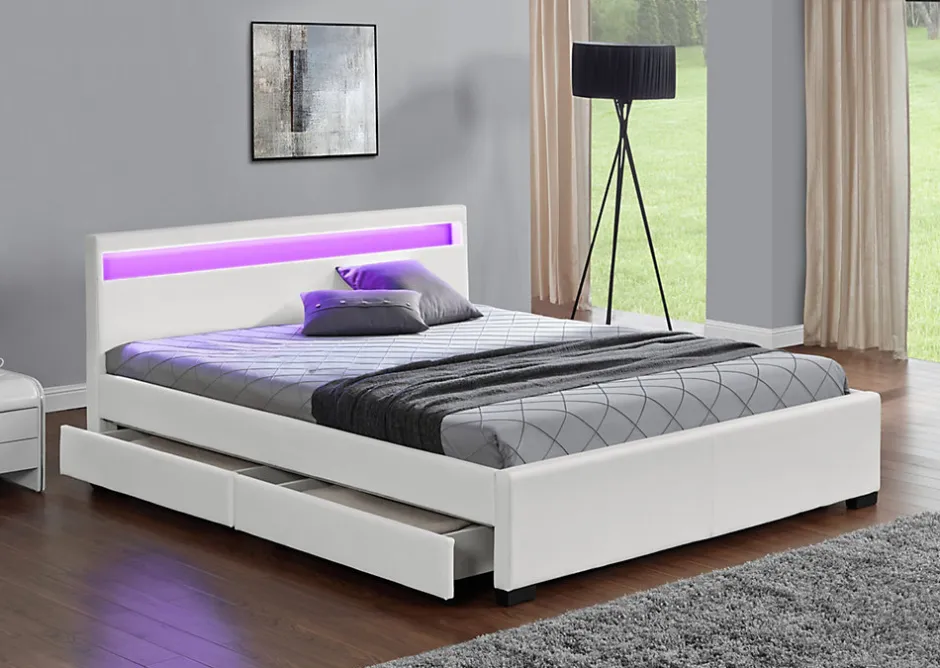 Concept Usine Lit coffre avec LED 160 x 200 cm blanc - ENFIELD