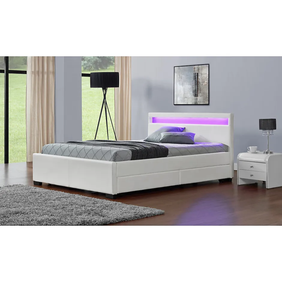 Concept Usine Lit coffre avec LED 160 x 200 cm blanc - ENFIELD