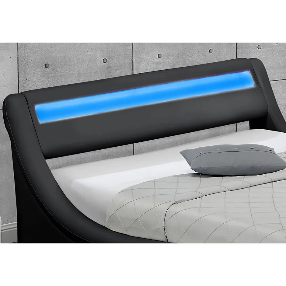 Concept Usine Lit coffre avec LED 140 x 190 cm noir - PORTLAND