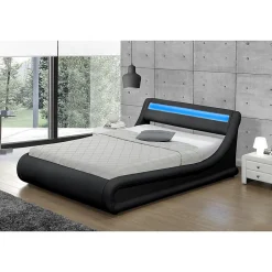 Concept Usine Lit coffre avec LED 140 x 190 cm noir - PORTLAND