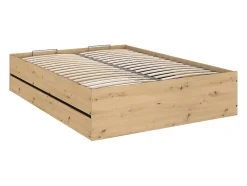 Vente-unique Lit coffre avec pont 140 x 190 cm - Coloris : Naturel et noir + Matelas - LUDARO Online
