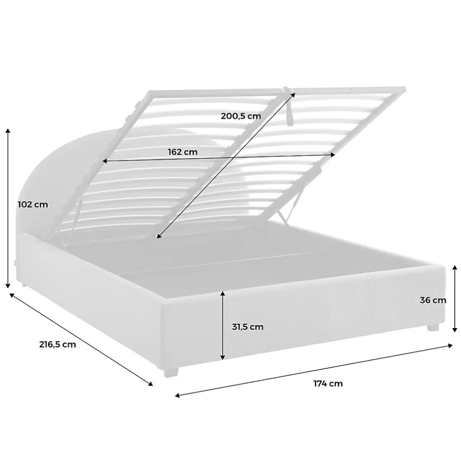 Sweeek Lit coffre avec sommier à lattes et tête de lit. finition bouclette. blanc. L216.5 x P174 x H102cm