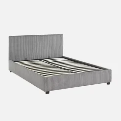 Sweeek Lit coffre avec sommier à lattes et tête de lit. finition velours côtelé gris. L 202 x P 148 x H 86cm Hot