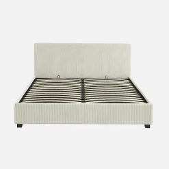 Sweeek Lit coffre avec sommier à lattes et tête de lit. finition velours côtelé blanc. L 211 x P 168 x H 86cm