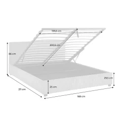 Sweeek Lit coffre avec sommier à lattes et tête de lit. finition velours côtelé blanc. L 211 x P 168 x H 86cm