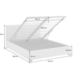 Sweeek Lit coffre avec sommier à lattes et tête de lit. finition tissu beige. L 202 x P 148 x H 86cm Clearance