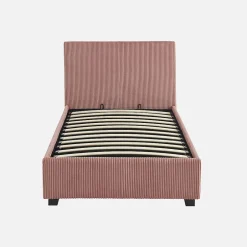 Sweeek Lit coffre avec sommier à lattes et tête de lit. finition velours côtelé rose. L 202 x P 97.5 x H 86cm Discount