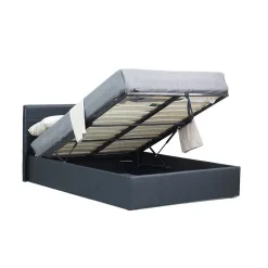 Meublorama Lit coffre avec sommier CANEL 160x200 en simili cuir, coloris noir Sale