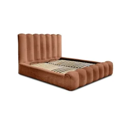 Meublorama Lit coffre BADJA Tissu bouclé Terracota 140x200 cm Sommier relevable Design haut de gamme