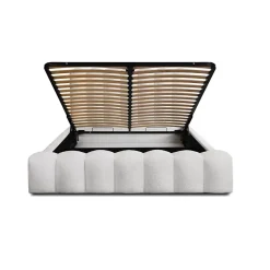 Meublorama Lit coffre BADJA Tissu bouclé Perle de lin 180x200 cm Sommier relevable Design haut de gamme Best