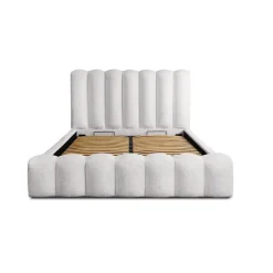 Meublorama Lit coffre BADJA Tissu bouclé Perle de lin 180x200 cm Sommier relevable Design haut de gamme Best