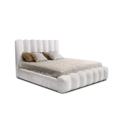 Meublorama Lit coffre BADJA Tissu bouclé Perle de lin 180x200 cm Sommier relevable Design haut de gamme Best