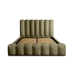 Meublorama Lit coffre BADJA Tissu bouclé Sauge sèchée 160x200 cm Sommier relevable Design haut de gamme