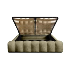 Meublorama Lit coffre BADJA Tissu bouclé Sauge sèchée 160x200 cm Sommier relevable Design haut de gamme