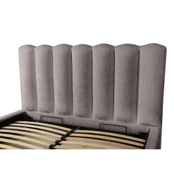 Meublorama Lit coffre BADJA Tissu bouclé Taupe cendré 140x200 cm Sommier relevable Design haut de gamme