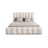 Meublorama Lit coffre BADJA Tissu bouclé Ivoire rosé 180x200 cm Sommier relevable Design haut de gamme