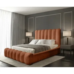 Meublorama Lit coffre BADJA Tissu bouclé Terracota 180x200 cm Sommier relevable Design haut de gamme
