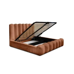 Meublorama Lit coffre BADJA Tissu bouclé Terracota 180x200 cm Sommier relevable Design haut de gamme