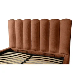 Meublorama Lit coffre BADJA Tissu bouclé Terracota 180x200 cm Sommier relevable Design haut de gamme