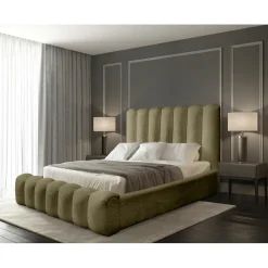 Meublorama Lit coffre BADJA Tissu bouclé Sauge sèchée 180x200 cm Sommier relevable Design haut de gamme