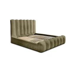 Meublorama Lit coffre BADJA Tissu bouclé Sauge sèchée 180x200 cm Sommier relevable Design haut de gamme