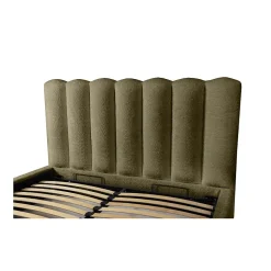 Meublorama Lit coffre BADJA Tissu bouclé Sauge sèchée 180x200 cm Sommier relevable Design haut de gamme