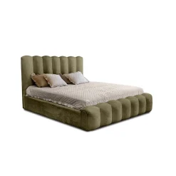 Meublorama Lit coffre BADJA Tissu bouclé Sauge sèchée 180x200 cm Sommier relevable Design haut de gamme