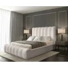 Meublorama Lit coffre BADJA Tissu bouclé Ivoire rosé 140x200 cm Sommier relevable Design haut de gamme