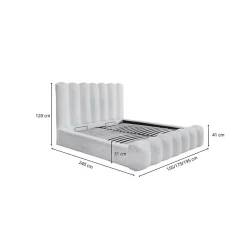 Meublorama Lit coffre BADJA Tissu bouclé Ivoire rosé 140x200 cm Sommier relevable Design haut de gamme