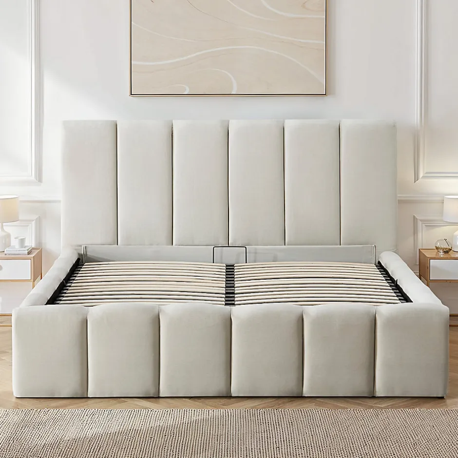 Bellecour Lit coffre beige Madeleine 180x200 cm