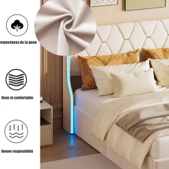 ProximaX Lit Coffre beige 160x200 cm, Lit Double avec Rangement, Lits pour Adulte Coffre,avec LED Tete de lit Tissu Velours Discount