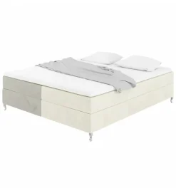 Pro Et Discount Lit Coffre Bicolore 160x200 cm Velours Alcantara beige et sable avec Matelas et Rangement Integre