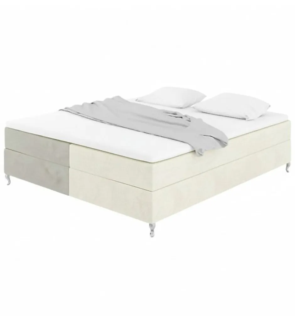 Pro Et Discount Lit Coffre Bicolore 160x200 cm Velours Alcantara beige et sable avec Matelas et Rangement Integre
