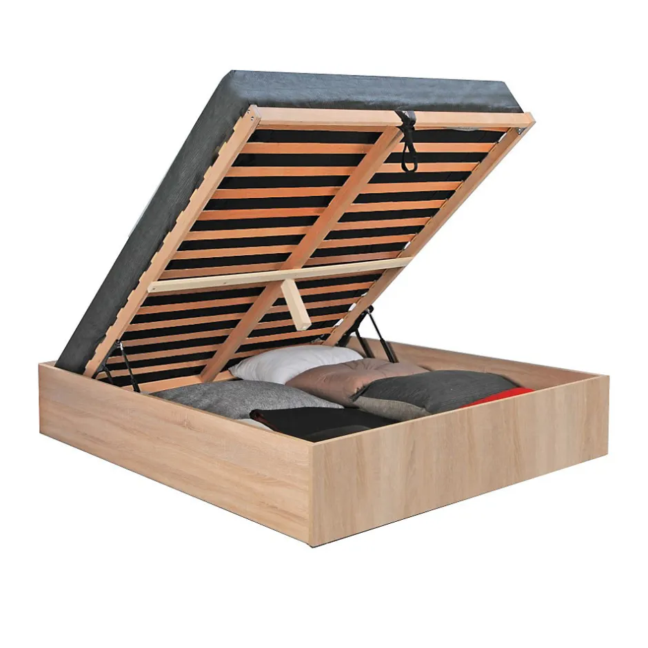 Weber Industries Lit coffre BILBAO 140x200 cm + sommier / Décor chêne blanchi