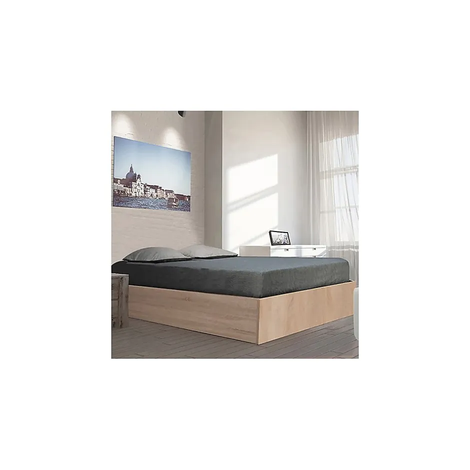 Weber Industries Lit coffre BILBAO 140x200 cm + sommier / Décor chêne blanchi